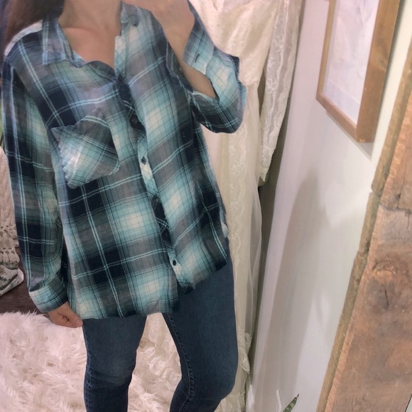 Terra & Sky blue plaid button down shirt size 1X - Picture 1 of 7